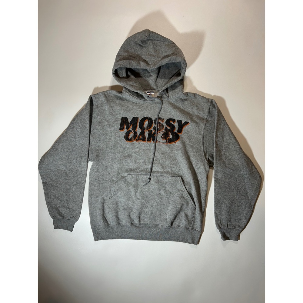 Jerzees Mossy Oak Hoodie Mens M Gray Excellent Graphic Pullover Sweatshirt